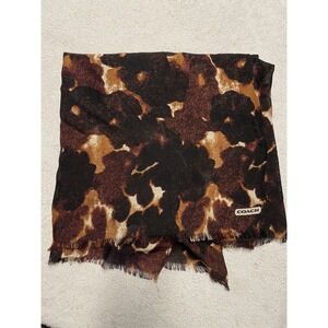 Coach Square Scarf Wool Animal Abstract Fringe 52" Wrap